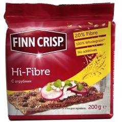 Хлебцы finn crisp hi-fibre ржаные с отрубями, плоские рефлен. 200г (6410500098393)