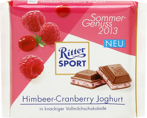 Шоколад молочный ritter Sport йогурт малина клюква хлопья, 100г м/у (4000417307002)